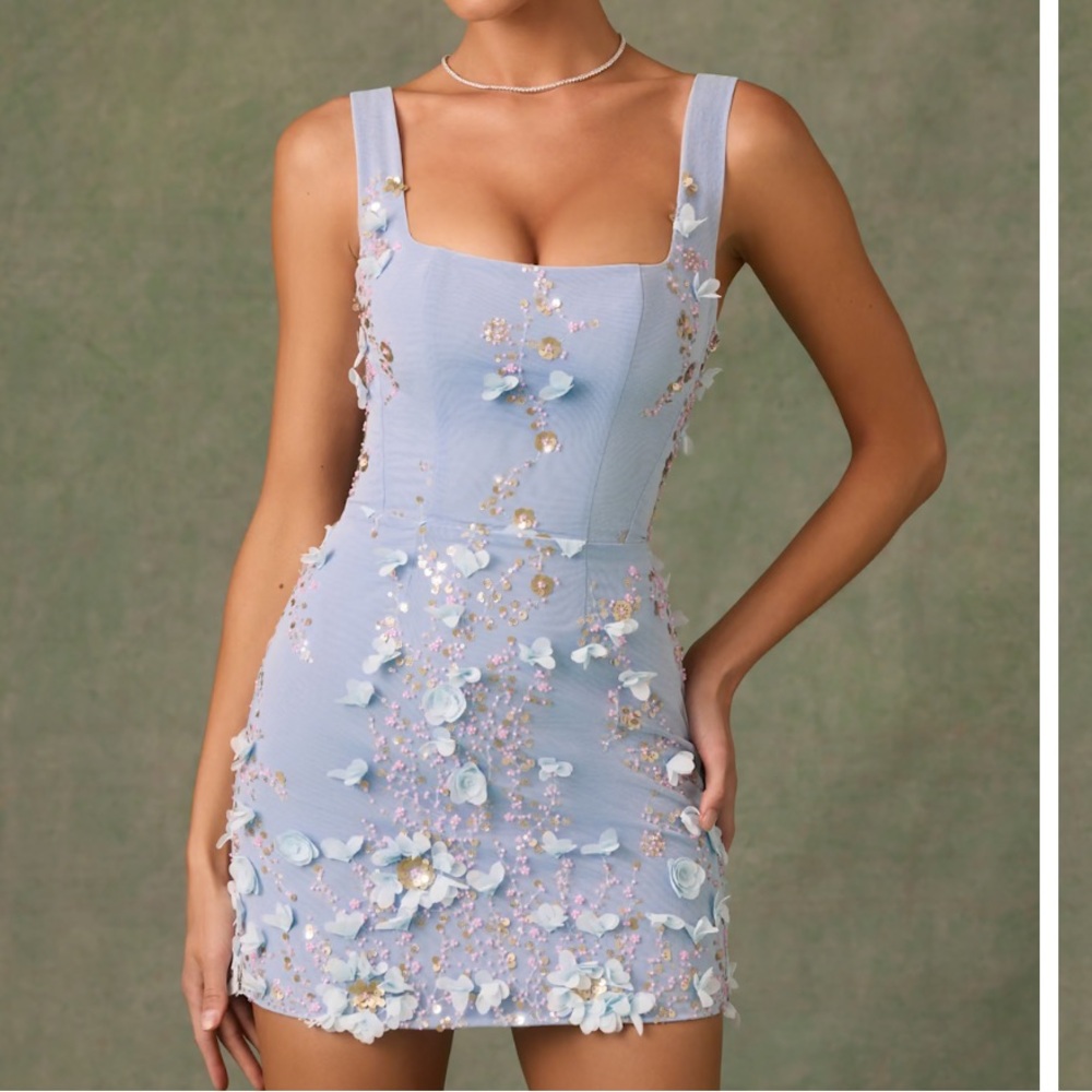 Oh Polly Blue Embellished Dress NWT